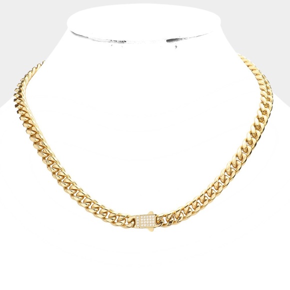 STAINLESS STEEL EMBELLISHED CHAIN LINK NECKLACE - Picture 2 of 2